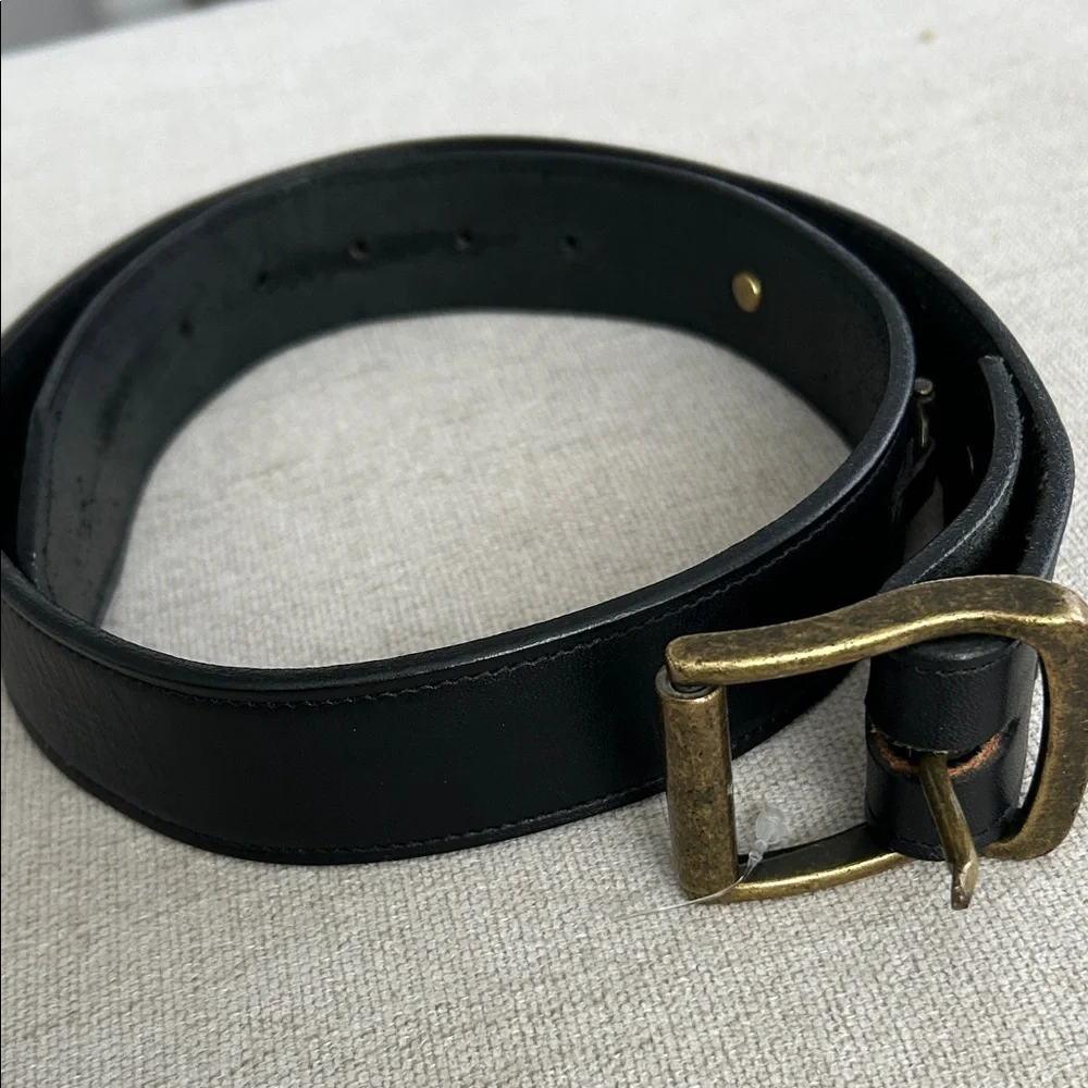 Tory Black Leather Belt with Gold Buckle